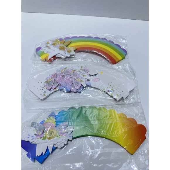 48pc Unicorn Cupcake Picks & Colourful Rainbow Cupcake Decor Wrappers Brand New - Picture 4 of 7